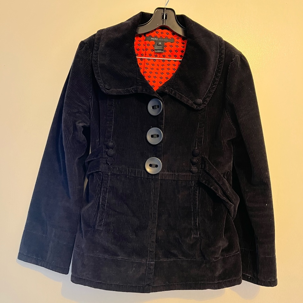 Marc Jacobs Navy Corduroy Button Coat - Size 12